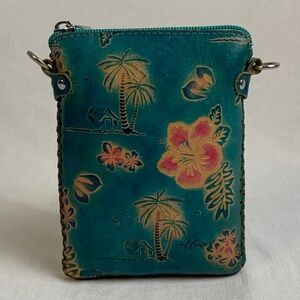 Hawaii Aloha Tropical Teal Leather Crossbody Bag No Strap